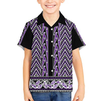 New Zealand Maori Niho Taniwha Kid Hawaiian Shirt Waiporopo Mangopare and Puhoro Pattern LT9 Kid Purple - Polynesian Pride