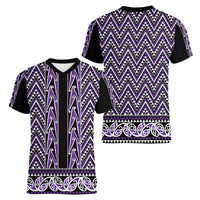 New Zealand Maori Niho Taniwha Women V-Neck T-Shirt Waiporopo Mangopare and Puhoro Pattern