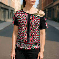 New Zealand Maori Niho Taniwha Cross Shoulder Shirt Whero Mangopare and Puhoro Pattern - Polynesian Pride