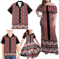 New Zealand Maori Niho Taniwha Family Matching Off Shoulder Maxi Dress and Hawaiian Shirt Whero Mangopare and Puhoro Pattern