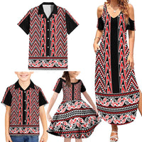 New Zealand Maori Niho Taniwha Family Matching Summer Maxi Dress and Hawaiian Shirt Whero Mangopare and Puhoro Pattern