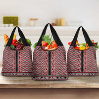 New Zealand Maori Niho Taniwha Grocery Bag Whero Mangopare and Puhoro Pattern