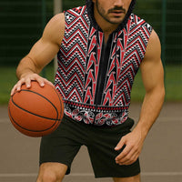 New Zealand Maori Niho Taniwha Sleeveless Zip Hoodie Whero Mangopare and Puhoro Pattern - Polynesian Pride