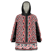 New Zealand Maori Niho Taniwha Wearable Blanket Hoodie Whero Mangopare and Puhoro Pattern LT9 One Size Red - Polynesian Pride