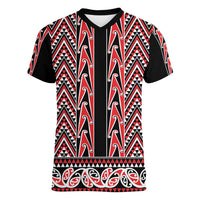 New Zealand Maori Niho Taniwha Women V-Neck T-Shirt Whero Mangopare and Puhoro Pattern LT9 Female Red - Polynesian Pride