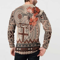 Vintage Bula Fiji Personalised Button Sweatshirt Beige Hibiscus Tapa Pattern