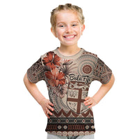 Vintage Bula Fiji Personalised Kid T Shirt Beige Hibiscus Tapa Pattern LT9 Beige - Polynesian Pride