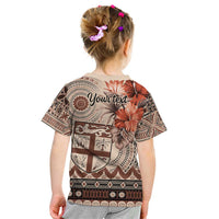 Vintage Bula Fiji Personalised Kid T Shirt Beige Hibiscus Tapa Pattern LT9 - Polynesian Pride
