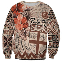 Vintage Bula Fiji Personalised Sweatshirt Beige Hibiscus Tapa Pattern LT9 Unisex Beige - Polynesian Pride