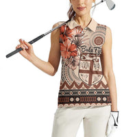 Vintage Bula Fiji Personalised Women Sleeveless Polo Shirt Beige Hibiscus Tapa Pattern