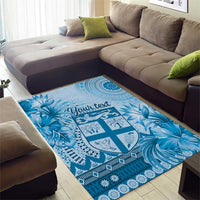 Vintage Bula Fiji Personalised Area Rug Blue Hibiscus Tapa Pattern LT9