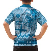 Vintage Bula Fiji Personalised Family Matching Summer Maxi Dress and Hawaiian Shirt Blue Hibiscus Tapa Pattern