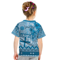 Vintage Bula Fiji Personalised Kid T Shirt Blue Hibiscus Tapa Pattern LT9 - Polynesian Pride