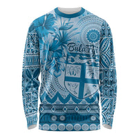 Vintage Bula Fiji Personalised Long Sleeve Shirt Blue Hibiscus Tapa Pattern LT9 Unisex Blue - Polynesian Pride