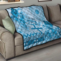 Vintage Bula Fiji Personalised Quilt Blue Hibiscus Tapa Pattern LT9