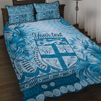 Vintage Bula Fiji Personalised Quilt Bed Set Blue Hibiscus Tapa Pattern LT9