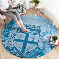 Vintage Bula Fiji Personalised Round Carpet Blue Hibiscus Tapa Pattern LT9