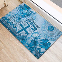 Vintage Bula Fiji Personalised Rubber Doormat Blue Hibiscus Tapa Pattern LT9