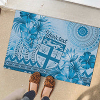 Vintage Bula Fiji Personalised Rubber Doormat Blue Hibiscus Tapa Pattern LT9