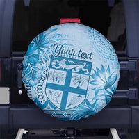 Vintage Bula Fiji Personalised Spare Tire Cover Blue Hibiscus Tapa Pattern LT9
