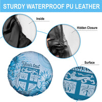 Vintage Bula Fiji Personalised Spare Tire Cover Blue Hibiscus Tapa Pattern LT9