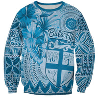 Vintage Bula Fiji Personalised Sweatshirt Blue Hibiscus Tapa Pattern LT9 Unisex Blue - Polynesian Pride