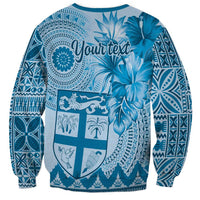 Vintage Bula Fiji Personalised Sweatshirt Blue Hibiscus Tapa Pattern LT9 - Polynesian Pride