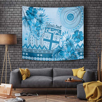 Vintage Bula Fiji Personalised Tapestry Blue Hibiscus Tapa Pattern LT9 Blue - Polynesian Pride