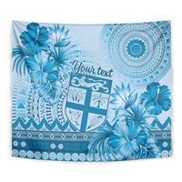 Vintage Bula Fiji Personalised Tapestry Blue Hibiscus Tapa Pattern LT9 - Polynesian Pride