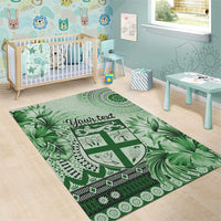 Vintage Bula Fiji Personalised Area Rug Green Hibiscus Tapa Pattern LT9