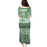 Vintage Bula Fiji Personalised Family Matching Puletasi and Hawaiian Shirt Green Hibiscus Tapa Pattern