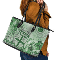 Vintage Bula Fiji Personalised Leather Tote Bag Green Hibiscus Tapa Pattern LT9