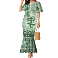 Vintage Bula Fiji Personalised Mermaid Dress Green Hibiscus Tapa Pattern