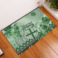 Vintage Bula Fiji Personalised Rubber Doormat Green Hibiscus Tapa Pattern LT9