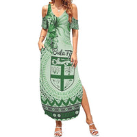 Vintage Bula Fiji Personalised Summer Maxi Dress Green Hibiscus Tapa Pattern