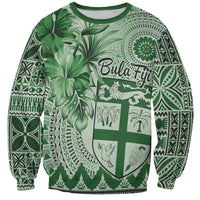 Vintage Bula Fiji Personalised Sweatshirt Green Hibiscus Tapa Pattern LT9 Unisex Green - Polynesian Pride
