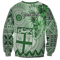 Vintage Bula Fiji Personalised Sweatshirt Green Hibiscus Tapa Pattern LT9 - Polynesian Pride
