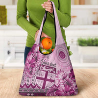 Vintage Bula Fiji Personalised Grocery Bag Pink Hibiscus Tapa Pattern LT9