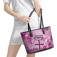 Vintage Bula Fiji Personalised Leather Tote Bag Pink Hibiscus Tapa Pattern LT9