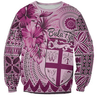Vintage Bula Fiji Personalised Sweatshirt Pink Hibiscus Tapa Pattern LT9 Unisex Pink - Polynesian Pride