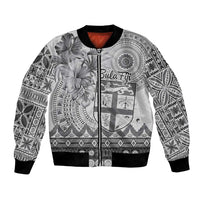 Vintage Bula Fiji Personalised Bomber Jacket Beige Hibiscus Tapa Pattern