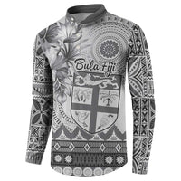 Vintage Bula Fiji Personalised Button Sweatshirt Beige Hibiscus Tapa Pattern