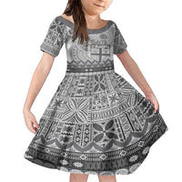 Vintage Bula Fiji Personalised Family Matching Short Sleeve Bodycon Dress and Hawaiian Shirt Beige Hibiscus Tapa Pattern