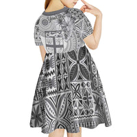 Vintage Bula Fiji Personalised Kid Short Sleeve Dress Beige Hibiscus Tapa Pattern