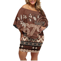 Personalised Bula Fiji 679 Family Matching Off Shoulder Short Dress and Hawaiian Shirt Fijian Tagimoucia Masi Tapa Art