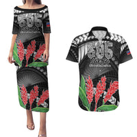 Personalised Samoa 685 Couples Matching Puletasi and Hawaiian Shirt Teuila Flower With Black Samoan Tattoo LT9 Black - Polynesian Pride