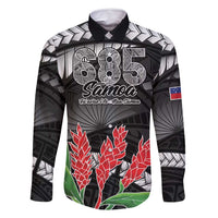 Personalised Samoa 685 Family Matching Long Sleeve Bodycon Dress and Hawaiian Shirt Teuila Flower With Black Samoan Tattoo