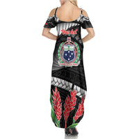 Personalised Samoa 685 Family Matching Summer Maxi Dress and Hawaiian Shirt Teuila Flower With Black Samoan Tattoo