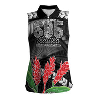 Personalised Samoa 685 Women Sleeveless Polo Shirt Teuila Flower With Black Samoan Tattoo LT9 Female Black - Polynesian Pride