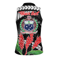 Personalised Samoa 685 Women Sleeveless Polo Shirt Teuila Flower With Black Samoan Tattoo LT9 - Polynesian Pride